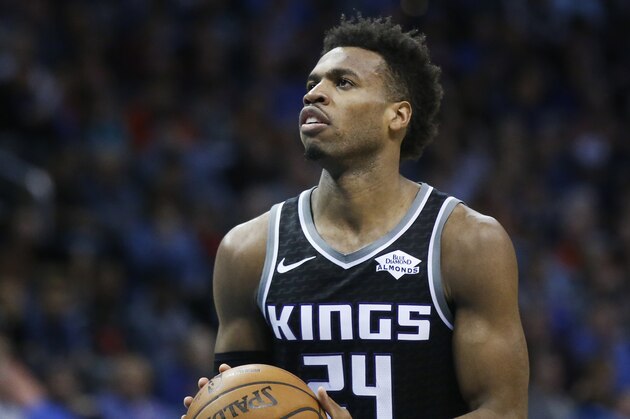 Sacramento Kings guard Buddy Hield (24) during an NBA basketball game against the Oklahoma City Thunder Saturday, Feb. 23, 2019, in Oklahoma City. (AP Photo/Sue Ogrocki) Sacramento Kings guard Buddy Hield (24) during an NBA basketball game against the Oklahoma City Thunder Saturday, Feb. 23, 2019, in Oklahoma City. (AP Photo/Sue Ogrocki)