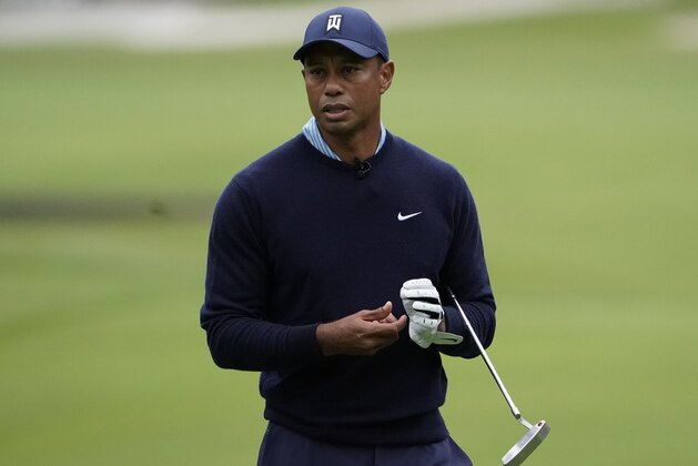 Tiger Woods of the United States prepares to putt on the 7th green during the Challenge: Japan Skins event ahead of the Zozo Championship PGA Tour at Accordia Golf Narashino C.C. in Inzai, east of Tokyo, Monday, Oct. 21, 2019. (AP Photo/Lee Jin-man)