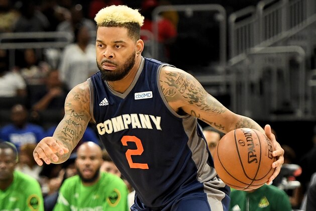 MILWAUKEE, WISCONSIN - AUGUST 04:  Andre Emmett #2 of 3's Company dribbles the ball in the first half against the Aliens during BIG3 - Week Seven at Fiserv Forum on August 04, 2019 in Milwaukee, Wisconsin. (Photo by Stacy Revere/BIG3 via Getty Images)