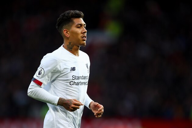 MANCHESTER, ENGLAND - OCTOBER 20: Roberto Firmino of Liverpool  during the Premier League match between Manchester United and Liverpool FC at Old Trafford on October 20, 2019 in Manchester, United Kingdom. (Photo by Robbie Jay Barratt - AMA/Getty Images)