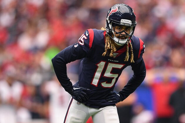 HOUSTON, TEXAS - OCTOBER 06: Will Fuller #15 of the Houston Texans lines up in the third quarter against the Atlanta Falcons at NRG Stadium on October 06, 2019 in Houston, Texas. (Photo by Mark Brown/Getty Images)