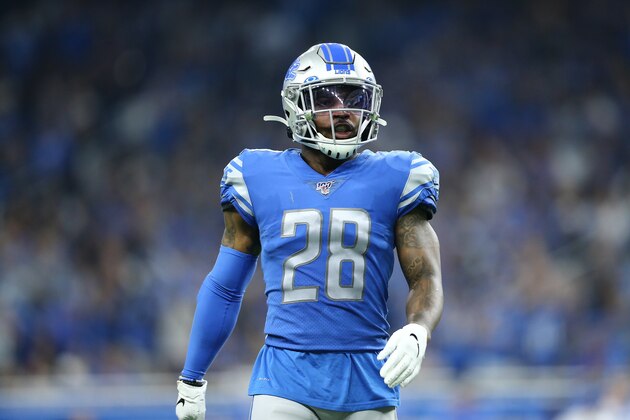 DETROIT, MI - SEPTEMBER 15: Quandre Diggs #28 of the Detroit Lions in game action in the fourth quarter against the Los Angeles Chargers at Ford Field on September 15, 2019 in Detroit, Michigan. (Photo by Rey Del Rio/Getty Images)