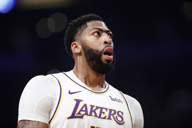 LOS ANGELES, CALIFORNIA - OCTOBER 16:  Anthony Davis #3 of the Los Angeles Lakers looks on during the first half of a game against the Golden State Warriors at Staples Center on October 16, 2019 in Los Angeles, California. (Photo by Sean M. Haffey/Getty Images)