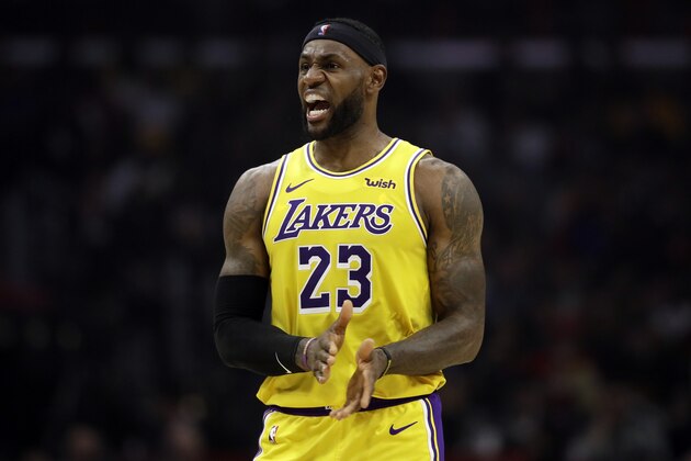 Los Angeles Lakers' LeBron James (23) during the first half of an NBA basketball game against the Los Angeles Clippers Tuesday, Oct. 22, 2019, in Los Angeles. (AP Photo/Marcio Jose Sanchez)