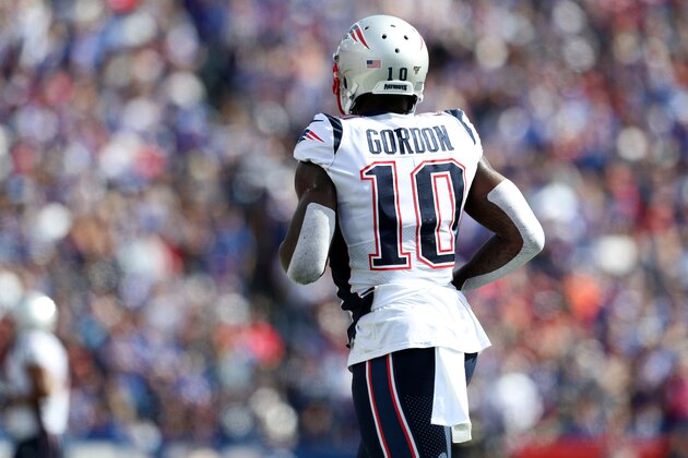 ORCHARD PARK, NEW YORK - SEPTEMBER 29: Josh Gordon #10 of the New England Patriots runs off the field during the second quarter of a game against the Buffalo Bills at New Era Field on September 29, 2019 in Orchard Park, New York. (Photo by Bryan M. Bennett/Getty Images)