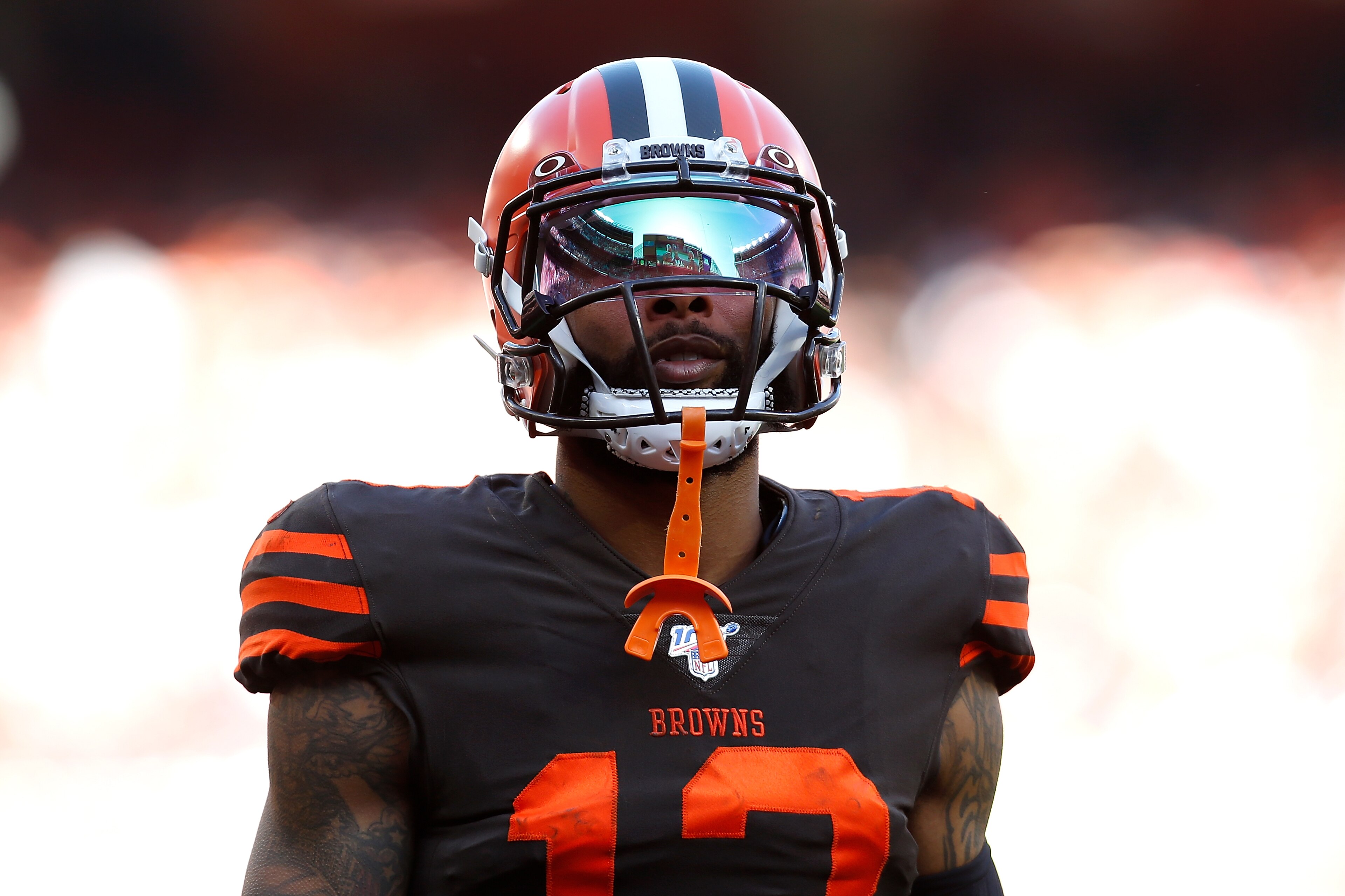 CLEVELAND, OH - OCTOBER 13:  Odell Beckham Jr. #13 of the Cleveland Browns lines up for a play during the game against the Seattle Seahawks at FirstEnergy Stadium on October 13, 2019 in Cleveland, Ohio. Seattle defeated Cleveland 32-28. (Photo by Kirk Irwin/Getty Images)