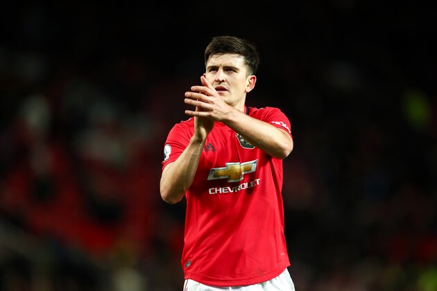 MANCHESTER, ENGLAND - OCTOBER 20: Harry Maguire of Manchester United at full time of the Premier League match between Manchester United and Liverpool FC at Old Trafford on October 20, 2019 in Manchester, United Kingdom. (Photo by Robbie Jay Barratt - AMA/Getty Images)