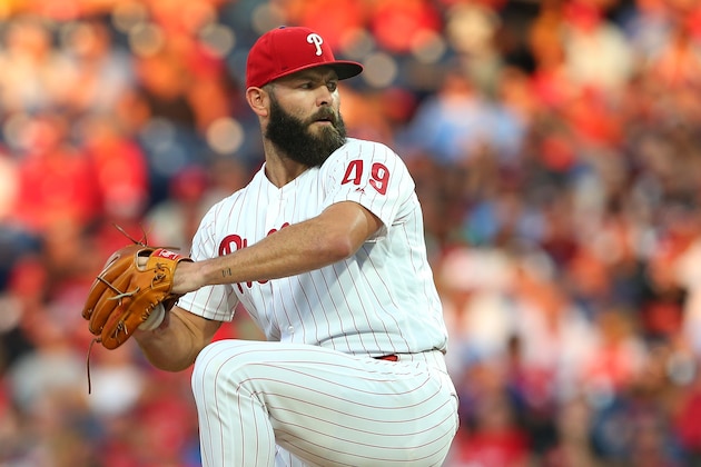 PHILADELPHIA, PA - JULY 26: Jake Arrieta #49 of the Philadelphia Phillies in action against the Atlanta Braves during a game at Citizens Bank Park on July 26, 2019 in Philadelphia, Pennsylvania. (Photo by Rich Schultz/Getty Images)