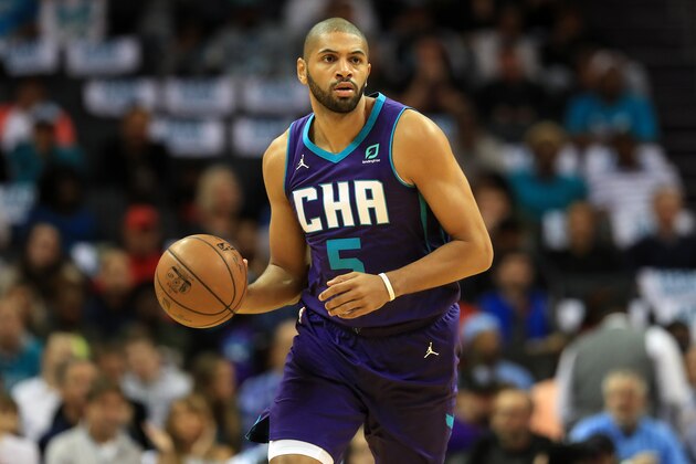 CHARLOTTE, NORTH CAROLINA - OCTOBER 23: Nicolas Batum #5 of the Charlotte Hornets during their game at Spectrum Center on October 23, 2019 in Charlotte, North Carolina. NOTE TO USER: User expressly acknowledges and agrees that, by downloading and or using this photograph, User is consenting to the terms and conditions of the Getty Images License Agreement.
 (Photo by Streeter Lecka/Getty Images)