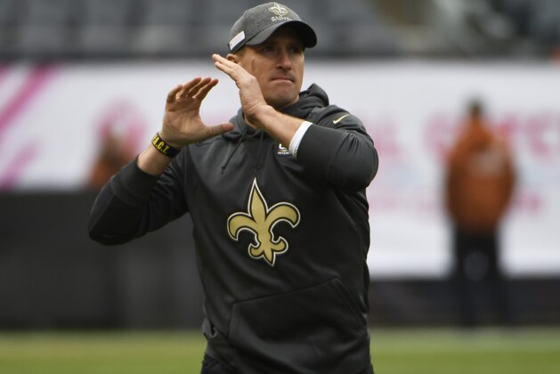 CHICAGO, ILLINOIS - OCTOBER 20: Drew Brees #9 of the New Orleans Saints warms up before the game against the Chicago Bears at Soldier Field on October 20, 2019 in Chicago, Illinois. (Photo by David Banks/Getty Images)