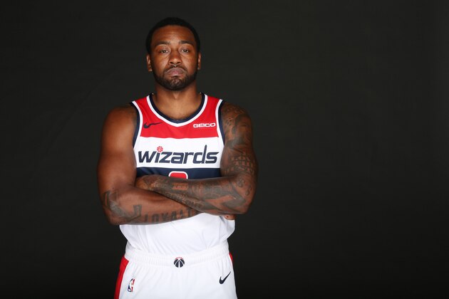 WASHINGTON, DC - SEPTEMEBER 30: Bradley Beal #3 and John Wall #2 of the Washington Wizards pose for a portrait during the 2019 NBA Rookie Photo Shoot at the Washington Wizards Practice Facility on September 30, 2019 in Washington, D.C. NOTE TO USER: User expressly acknowledges and agrees that, by downloading and or using this photograph, User is consenting to the terms and conditions of the Getty Images License Agreement. Mandatory Copyright Notice: Copyright 2019 NBAE (Photo by Ned Dishman/NBAE via Getty Images)