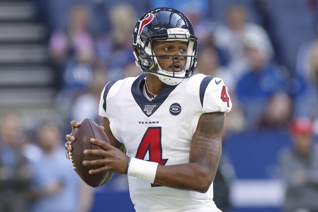 INDIANAPOLIS, IN - OCTOBER 20: Deshaun Watson #4 of the Houston Texans is seen during the game against the Indianapolis Colts at Lucas Oil Stadium on October 20, 2019 in Indianapolis, Indiana. (Photo by Michael Hickey/Getty Images)