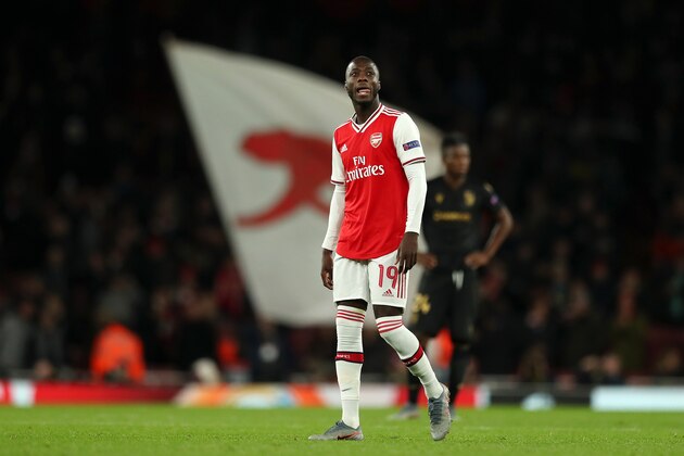 LONDON, ENGLAND - OCTOBER 24: Nicolas Pepe of Arsenal looks on after the final whistle during the UEFA Europa League group F match between Arsenal FC and Vitoria Guimaraes at Emirates Stadium on October 24, 2019 in London, United Kingdom. (Photo by Naomi Baker/Getty Images)