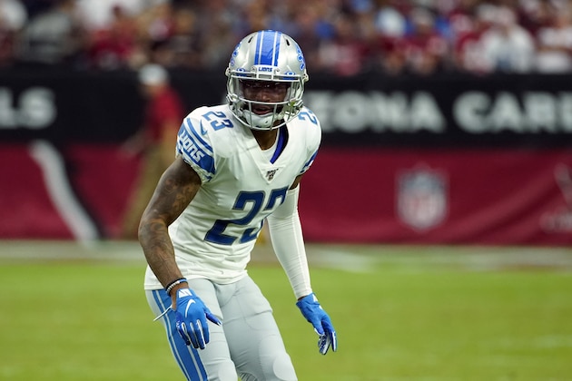 Detroit Lions cornerback Darius Slay (23) during the first half of an NFL football game against the Arizona Cardinals, Sunday, Sept. 8, 2019, in Glendale, Ariz. (AP Photo/Rick Scuteri)