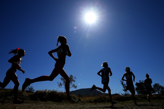 SYDNEY, AUSTRALIA - AUGUST 24: Competitors race in the Girls 13 years 3k U14 event during the Australian Cross-Country Championships at Kembla Grange on August 24, 2019 in Wollongong, Australia. (Photo by Jason McCawley/Getty Images)