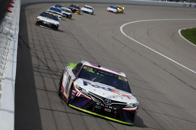 KANSAS CITY, KANSAS - OCTOBER 20: Denny Hamlin, driver of the #11 FedEx Office Toyota, drives during the Monster Energy NASCAR Cup Series Hollywood Casino 400 at Kansas Speedway on October 20, 2019 in Kansas City, Kansas. (Photo by Brian Lawdermilk/Getty Images)
