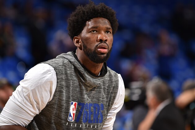 PHILADELPHIA, PA - OCTOBER 23: Joel Embiid #21 of the Philadelphia 76ers looks on against the Boston Celtics on October 23, 2019 at the Wells Fargo Center in Philadelphia, Pennsylvania NOTE TO USER: User expressly acknowledges and agrees that, by downloading and/or using this Photograph, user is consenting to the terms and conditions of the Getty Images License Agreement. Mandatory Copyright Notice: Copyright 2019 NBAE (Photo by David Dow/NBAE via Getty Images) PHILADELPHIA, PA - OCTOBER 23: Joel Embiid #21 of the Philadelphia 76ers looks on against the Boston Celtics on October 23, 2019 at the Wells Fargo Center in Philadelphia, Pennsylvania NOTE TO USER: User expressly acknowledges and agrees that, by downloading and/or using this Photograph, user is consenting to the terms and conditions of the Getty Images License Agreement. Mandatory Copyright Notice: Copyright 2019 NBAE (Photo by David Dow/NBAE via Getty Images)