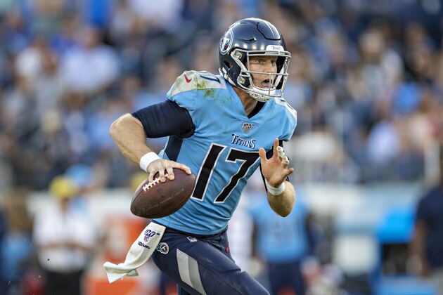 NASHVILLE, TN - OCTOBER 20:  Ryan Tannehill #17 of the Tennessee Titans avoids the rush and runs the ball during a game against the Los Angeles Chargers at Nissan Stadium on October 20, 2019 in Nashville, Tennessee.  The Titans defeated the Chargers 23-20. (Photo by Wesley Hitt/Getty Images)