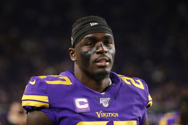Minnesota Vikings safety Jayron Kearse walks on the field before an NFL football game against the Washington Redskins, Thursday, Oct. 24, 2019, in Minneapolis. (AP Photo/Bruce Kluckhohn)