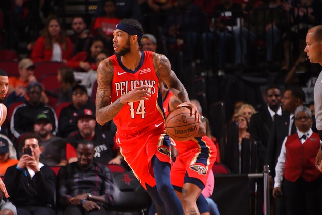 HOUSTON, TX - OCTOBER 26: Brandon Ingram #14 of the New Orleans Pelicans handles the ball against the Houston Rockets on October 26, 2019 at the Toyota Center in Houston, Texas. NOTE TO USER: User expressly acknowledges and agrees that, by downloading and or using this photograph, User is consenting to the terms and conditions of the Getty Images License Agreement. Mandatory Copyright Notice: Copyright 2019 NBAE (Photo by Bill Baptist/NBAE via Getty Images)