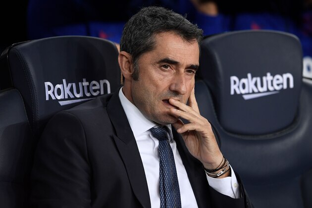 Barcelona's Spanish coach Ernesto Valverde sits on the bench before the Spanish league football match between FC Barcelona and Sevilla FC at the Camp Nou stadium in Barcelona on October 6, 2019. (Photo by Josep LAGO / AFP) (Photo by JOSEP LAGO/AFP via Getty Images)