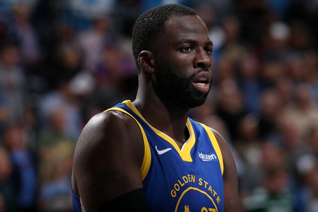 OKLAHOMA CITY, OK - OCTOBER 27: Draymond Green #23 of the Golden State Warriors looks on against the Oklahoma City Thunder on October 27, 2019 at Chesapeake Energy Arena in Oklahoma City, Oklahoma. NOTE TO USER: User expressly acknowledges and agrees that, by downloading and or using this photograph, User is consenting to the terms and conditions of the Getty Images License Agreement. Mandatory Copyright Notice: Copyright 2019 NBAE (Photo by Zach Beeker/NBAE via Getty Images)