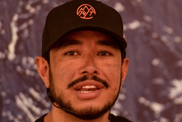 Mountaineer Nirmal Purja speaks during a press conference in Kathmandu on May 28, 2019. - Nirmal Purja has scaled six mountains peaks above 8 000 meters, including Mount Everest, over the last month as he attempts to summit the world's fourteen 8 000-meter peaks. (Photo by PRAKASH MATHEMA / AFP)        (Photo credit should read PRAKASH MATHEMA/AFP/Getty Images)