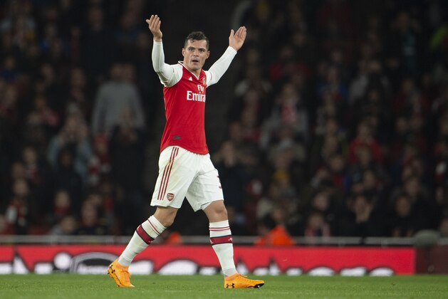LONDON, ENGLAND - OCTOBER 27: Granit Xhaka of Arsenal reacts to the crowd after being substituted by Manager  Unai Emery during the Premier League match between Arsenal FC and Crystal Palace at Emirates Stadium on October 27, 2019 in London, United Kingdom. (Photo by Visionhaus)