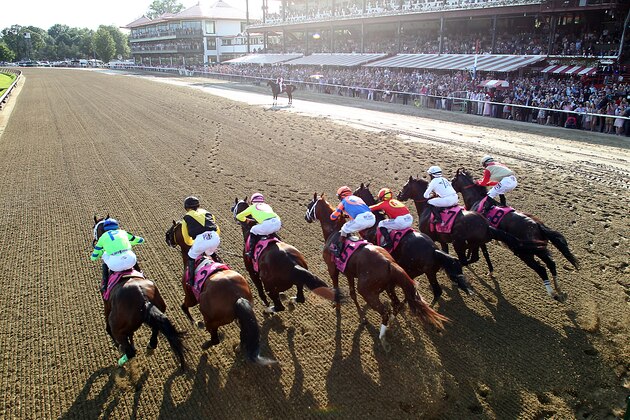 SARATOGA SPRINGS, NEW YORK- AUGUST 3: Horses break from the starting gate in the Whitney, McKinzie with Mike Smith aboard wins the Whitney Stakes at Saratoga Race Course on August 3, 2019 in Saratoga Springs, New York (Photo by Horsephotos/Getty Images)