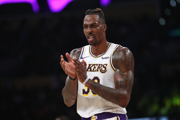 LOS ANGELES, CALIFORNIA - OCTOBER 27:  Dwight Howard #39 of the Los Angeles Lakers looks on during the second half of a game against the Charlotte Hornets at Staples Center on October 27, 2019 in Los Angeles, California. (Photo by Sean M. Haffey/Getty Images)