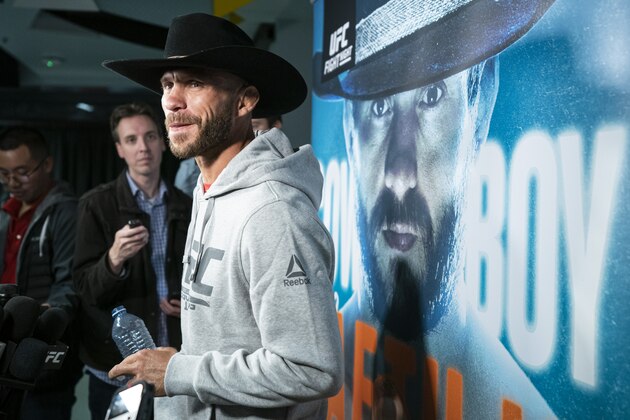VANCOUVER, BC - SEPTEMBER 11: Donald Cowboy Cerrone in the media scrum during the UFC Fight Night Open Workouts at Rogers Arena on September 11, 2019 in Vancouver, Canada. (Photo by Rich Lam/Zuffa LLC/Zuffa LLC)