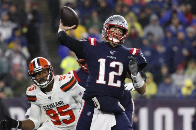 New England Patriots quarterback Tom Brady passes during an NFL football game against the Cleveland Browns, Sunday, Oct. 27, 2019 in Foxborough, Mass. (Winslow Townson/AP Images for Panini)