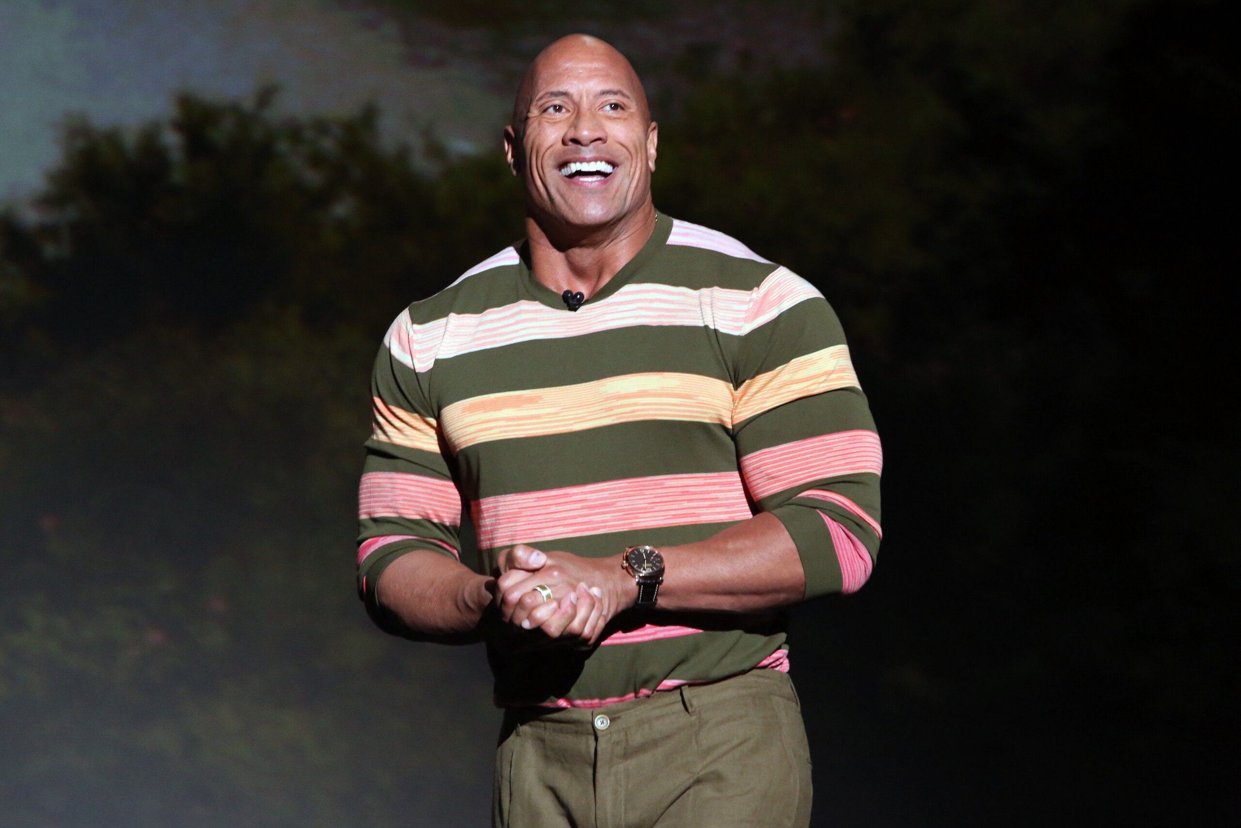 ANAHEIM, CALIFORNIA - AUGUST 24: Dwayne Johnson of 'Jungle Cruise' took part today in the Walt Disney Studios presentation at Disney’s D23 EXPO 2019 in Anaheim, Calif. 'Jungle Cruise' will be released in U.S. theaters on July 24, 2020. (Photo by Jesse Grant/Getty Images for Disney) ANAHEIM, CALIFORNIA - AUGUST 24: Dwayne Johnson of 'Jungle Cruise' took part today in the Walt Disney Studios presentation at Disney’s D23 EXPO 2019 in Anaheim, Calif. 'Jungle Cruise' will be released in U.S. theaters on July 24, 2020. (Photo by Jesse Grant/Getty Images for Disney)