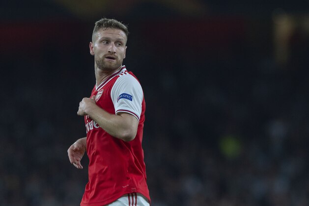 LONDON, ENGLAND - OCTOBER 24: Shkodran Mustafi of FC Arsenal looks on during the UEFA Europa League group F match between Arsenal FC and Vitoria Guimaraes at Emirates Stadium on October 24, 2019 in London, United Kingdom. (Photo by TF-Images/Getty Images)