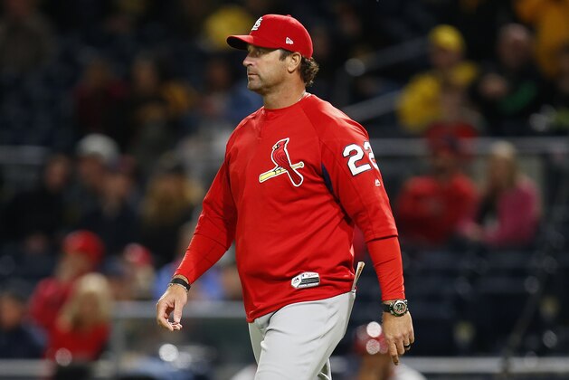 PITTSBURGH, PA - APRIL 27:  Manager Mike Matheny #22 of the St. Louis Cardinals in action against the Pittsburgh Pirates at PNC Park on April 27, 2018 in Pittsburgh, Pennsylvania.  (Photo by Justin K. Aller/Getty Images) *** Local Caption *** Mike Matheny