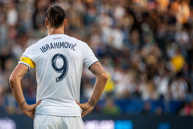 CARSON, CA - SEPTEMBER 29:  Zlatan Ibrahimovic #9 of Los Angeles Galaxy during the Los Angeles Galaxy's MLS match against Vancouver Whitecaps FC at the StubHub Center on September 29, 2019 in Carson, California.  Vancouver Whitecaps FC won the match 4-3  (Photo by Shaun Clark/Getty Images)