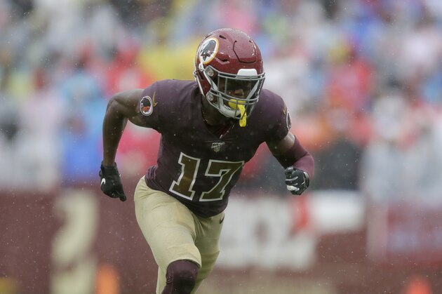 Washington Redskins wide receiver Terry McLaurin runs on the field in the first half of an NFL football game against the San Francisco 49ers, Sunday, Oct. 20, 2019, in Landover, Md. (AP Photo/Julio Cortez) Washington Redskins wide receiver Terry McLaurin runs on the field in the first half of an NFL football game against the San Francisco 49ers, Sunday, Oct. 20, 2019, in Landover, Md. (AP Photo/Julio Cortez)