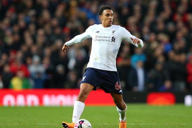 MANCHESTER, ENGLAND - OCTOBER 20:  Trent Alexander-Arnold of Liverpool during the Premier League match between Manchester United and Liverpool FC at Old Trafford on October 20, 2019 in Manchester, United Kingdom. (Photo by Alex Livesey/Getty Images)