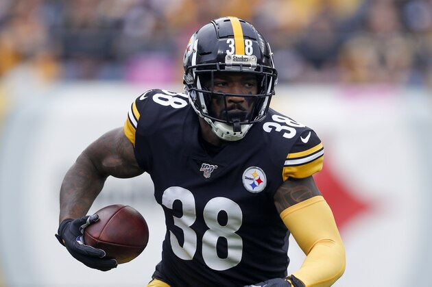 Pittsburgh Steelers running back Jaylen Samuels (38) plays against the Baltimore Ravens during an NFL football game, Sunday, Oct. 6, 2019, in Pittsburgh. (AP Photo/Don Wright)