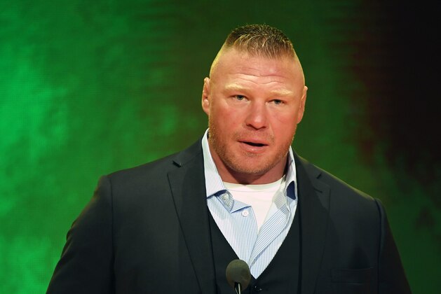 LAS VEGAS, NEVADA - OCTOBER 11:  WWE champion Brock Lesnar speaks during a WWE news conference at T-Mobile Arena on October 11, 2019 in Las Vegas, Nevada. Lesnar will face former UFC heavyweight champion Cain Velasquez and WWE wrestler Braun Strowman will take on heavyweight boxer Tyson Fury at the WWE's Crown Jewel event at Fahd International Stadium in Riyadh, Saudi Arabia on October 31.  (Photo by Ethan Miller/Getty Images)