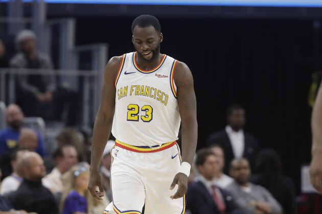 Golden State Warriors forward Draymond Green (23) against the San Antonio Spurs during an NBA basketball game in San Francisco, Friday, Nov. 1, 2019. (AP Photo/Jeff Chiu)