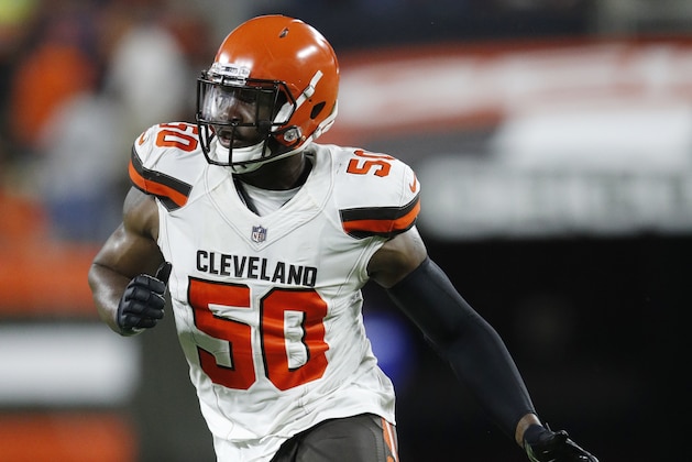 CLEVELAND, OH - AUGUST 17: Chris Smith #50 of the Cleveland Browns in action during a preseason game against the Buffalo Bills at FirstEnergy Stadium on August 17, 2018 in Cleveland, Ohio. (Photo by Joe Robbins/Getty Images)