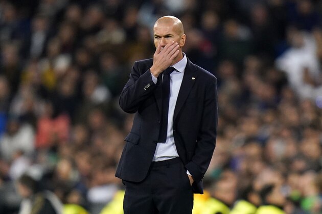 MADRID, SPAIN - NOVEMBER 02: Zinedine Zidane, Manager of Real Madrid reacts during the Liga match between Real Madrid CF and Real Betis Balompie at Estadio Santiago Bernabeu on November 02, 2019 in Madrid, Spain. (Photo by Quality Sport Images/Getty Images)