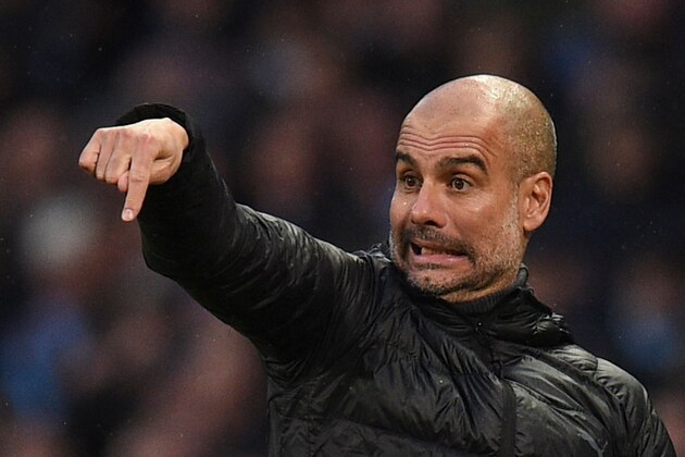 Manchester City's Spanish manager Pep Guardiola reacts on the touchline during the English Premier League football match between Manchester City and Southampton at the Etihad Stadium in Manchester, north west England, on November 2, 2019. (Photo by Oli SCARFF / AFP) / RESTRICTED TO EDITORIAL USE. No use with unauthorized audio, video, data, fixture lists, club/league logos or 'live' services. Online in-match use limited to 120 images. An additional 40 images may be used in extra time. No video emulation. Social media in-match use limited to 120 images. An additional 40 images may be used in extra time. No use in betting publications, games or single club/league/player publications. /  (Photo by OLI SCARFF/AFP via Getty Images)