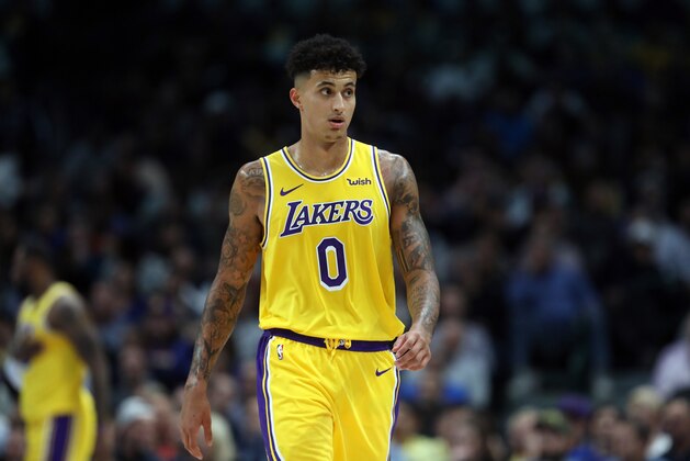 DALLAS, TEXAS - NOVEMBER 01:  Kyle Kuzma #0 of the Los Angeles Lakers in the second quarter at American Airlines Center on November 01, 2019 in Dallas, Texas.  NOTE TO USER: User expressly acknowledges and agrees that, by downloading and or using this photograph, User is consenting to the terms and conditions of the Getty Images License Agreement. (Photo by Ronald Martinez/Getty Images)