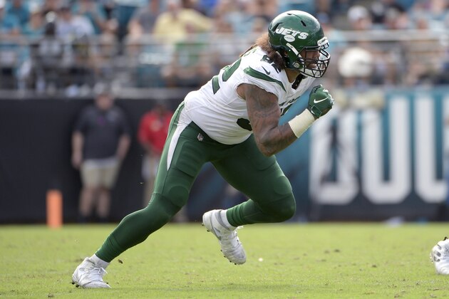 New York Jets defensive end Leonard Williams (92) rushes the line of scrimmage during the second half of an NFL football game against the Jacksonville Jaguars Sunday, Oct. 27, 2019, in Jacksonville, Fla. (AP Photo/Phelan M. Ebenhack)