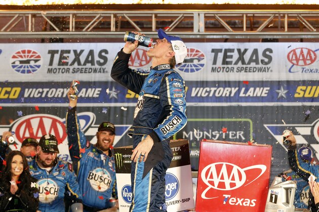 FORT WORTH, TEXAS - NOVEMBER 03: Kevin Harvick, driver of the #4 Busch Beer/Ducks Unlimited Ford, celebrates in Victory Lane after winning the Monster Energy NASCAR Cup Series AAA Texas 500 at Texas Motor Speedway on November 03, 2019 in Fort Worth, Texas. (Photo by Brian Lawdermilk/Getty Images)