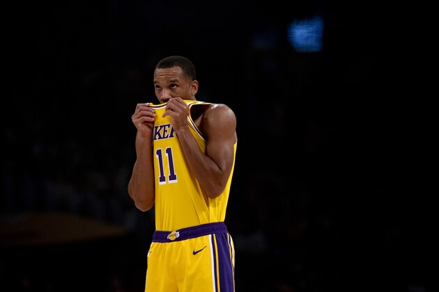 Los Angeles Lakers guard Avery Bradley in an NBA basketball game against the Memphis Grizzlies in Los Angeles, Tuesday, Oct. 29, 2019. (AP Photo/Kyusung Gong)