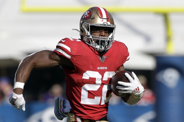 San Francisco 49ers running back Matt Breida (22) runs against the Los Angeles Rams during the second half of an NFL football game Sunday, Oct. 13, 2019, in Los Angeles. (AP Photo/Alex Gallardo)
