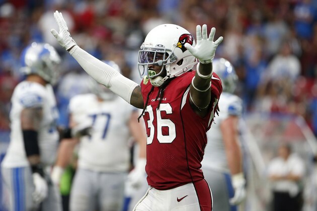 GLENDALE, ARIZONA - SEPTEMBER 08: Safety D.J. Swearinger #36 of the Arizona Cardinals celebrates an incomplete pass by the Detroit Lions during the second half of the NFL football game at State Farm Stadium on September 08, 2019 in Glendale, Arizona. The game ended with the Cardinals and Lions tied 27-27.  (Photo by Ralph Freso/Getty Images)